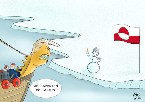 Cartoon: Invasion der Barbaren (medium) by Ago tagged usa,präsident,donald,trump,grönland,kauf,übernahme,drohung,annexion,einmarsch,überfall,krieg,imperialismus,konfrontation,bruch,partner,westen,dänemark,demokratien,nato,eu,europa,ende,weltordnung,maga,nationalismus,autokratien,schneemann,freiheitsstatue,wikinger,schiff,barbaren,politik,caricature,karikatur,cartoon,pressezeichnung,illustration,ago,agostino,natale,usa,präsident,donald,trump,grönland,kauf,übernahme,drohung,annexion,einmarsch,überfall,krieg,imperialismus,konfrontation,bruch,partner,westen,dänemark,demokratien,nato,eu,europa,ende,weltordnung,maga,nationalismus,autokratien,schneemann,freiheitsstatue,wikinger,schiff,barbaren,politik,caricature,karikatur,cartoon,pressezeichnung,illustration,ago,agostino,natale