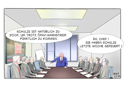 Cartoon: Warnstreiks Nahverkehr (medium) by Ago tagged deutschland,warnstreiks,streik,ausstand,nahverkehr,öpnv,busse,bahnen,gewerkschaften,verdi,lohnverhandlungen,arbeitsbedingungen,arbeitszeiten,dienstleistung,konferenzzimmer,besprechung,chef,boss,autoritär,feuern,rauswerfen,wirtschaft,politik,caricature,karikatur,cartoon,pressezeichnung,illustration,ago,agostino,natale,deutschland,warnstreiks,streik,ausstand,nahverkehr,öpnv,busse,bahnen,gewerkschaften,verdi,lohnverhandlungen,arbeitsbedingungen,arbeitszeiten,dienstleistung,konferenzzimmer,besprechung,chef,boss,autoritär,feuern,rauswerfen,wirtschaft,politik,caricature,karikatur,cartoon,pressezeichnung,illustration,ago,agostino,natale