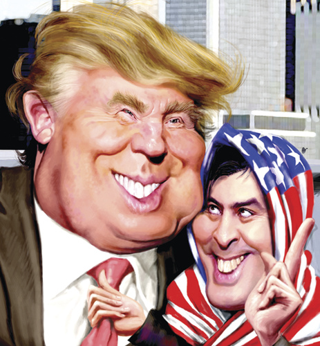 Cartoon: Donald Tramp Mikheil Saakashvili (medium) by besikdug tagged donald,tramp,mikhail,saakashvili,besikdug,georgia,usa,karikature
