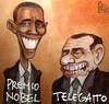 Cartoon: the prizes (small) by matteo bertelli tagged berlusconi,bertelli,obama,nobel,telegatto