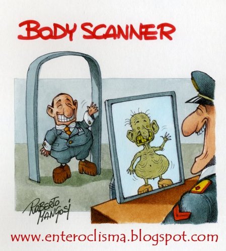 Cartoon: Berlusconi at the airport (medium) by Roberto Mangosi tagged berlusconi,body,scanner,airport