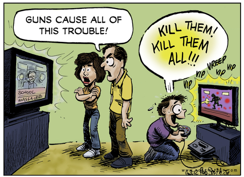 Cartoon: Video Game Violence (medium) by RobSmithJr tagged gun,guns,video,games,violence,nra