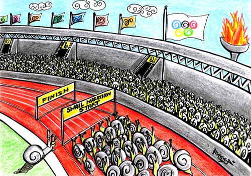 Cartoon: Snail Marathon (medium) by Recep ÖZCAN tagged snail,olympiad,marathon,sport