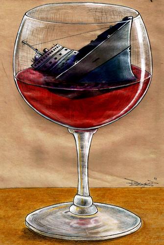 Cartoon: Wine and Ship (medium) by Recep ÖZCAN tagged wine,ship,depression