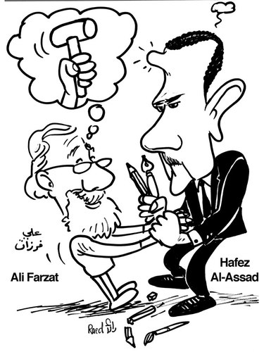 Cartoon: Ali Farzat Vs. Assad (medium) by Raed Al-Rawi tagged cartooinst