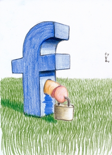 Cartoon: Facebook eine surreale Ansicht (medium) by gore-g tagged facebook,gefesselt,social,media,eier,sack,angekettet