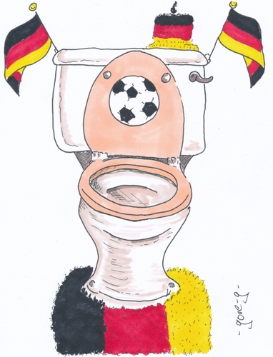 Cartoon: König Fussballs Thron (medium) by gore-g tagged übertrieben,wahnsinn,fan,fussball,detschlandfahnen,wm