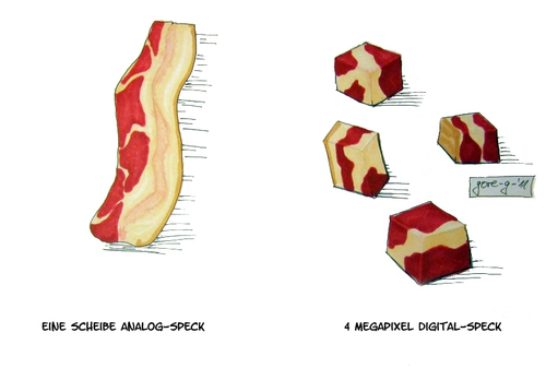 Cartoon: Neulich an der Fleischtheke (medium) by gore-g tagged speck,schinken,fleisch,digital,pixel,megapixel,analog