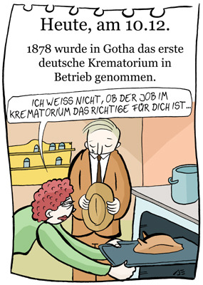 Cartoon: 10. Dezember (medium) by chronicartoons tagged hähnchen,krematorium,ofen,herd,cartoon