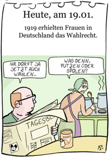 Cartoon: 19.Januar (medium) by chronicartoons tagged wahlrecht,frauen,küche,gleichberechtigung,cartoon