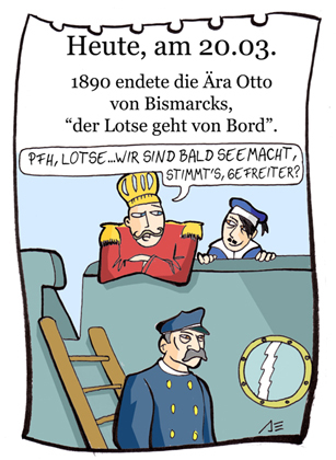 Cartoon: 20. März (medium) by chronicartoons tagged bismarck,wilhelm2,hitler,kaiser,seemacht,chronicartoon