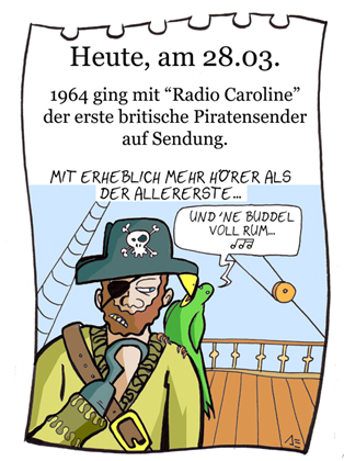 Cartoon: 28. März (medium) by chronicartoons tagged radoio,caroline,piratensender,pirat,papagei,seeräuber,schiff,chronicartoon