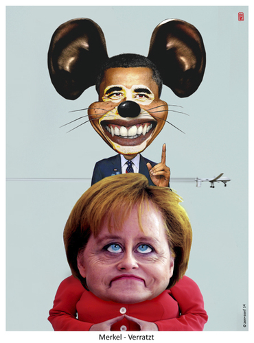 Cartoon: Merkel - Verratzt (medium) by zenundsenf tagged abhöhraffaire,andi,walter,angela,merkel,augsburg,barak,obama,bundeskanzlerin,cartoon,composing,deutschland,grafik,design,handy,karikatur,nsa,präsident,usa,zenf,zensenf,zenundsenf