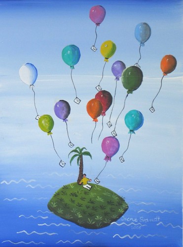 Cartoon: Luftpost von Robinson (medium) by irene brandt tagged insel,luftballons,illustration,illustrationen,briefe,brief,kommunikation,einsam,einsamkeit,luftpost