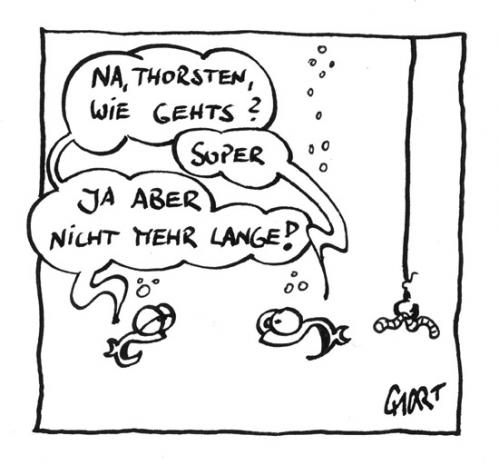 Cartoon: wie gehts (medium) by mart tagged fish,fisch,mart,worm,wurm,haken,hook,