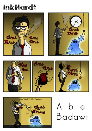Cartoon: Inkhardt_1_Broken (medium) by Abe tagged ink,inker,broken,heart,heardt,blue,ghost,cute,black,red,dark,tie,shirt,pants,shoes