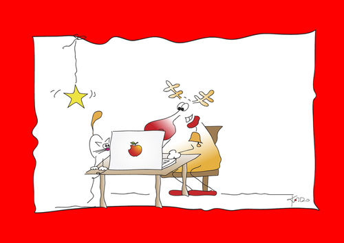 Cartoon: Weihnachtsbestellungen (medium) by KADO tagged graz,styria,austria,kalcher,dominika,illustration,spass,humor,comic,cartoon,kadocartoons,kado,chrismas,apple,mac,elch,weihnachten