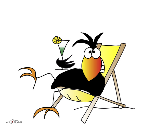 Cartoon: Prost! (medium) by KADO tagged draw,zeichnen,art,kunst,styria,graz,steiermark,austria,illustration,cartoon,spass,humor,comic,kalcher,dominika,kadocartoons,kado,vogel,bird,animal,crow,krähe,sommer,summer,drink,getränk,prost,cheers
