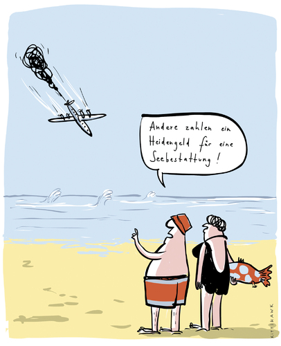 Cartoon: seebestattung (medium) by kittihawk tagged flugzeug,absturz,meer,urlaub,strand,bestattung