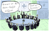 Cartoon: Nato Gipfel (small) by kittihawk tagged nato,gipfel,wales,konflikt,herde,aufrüstung,krise,militär,ukraine,putin,islamischer,staat,syrien,krisenregionen,kittihawk,2014,lasst,es,krachen,eröffnet,prost,anstoßen,sekt,champagner