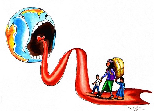 Cartoon: human etrehumain insan (medium) by Bern tagged human,etre,humain,insan,children,enfants,cocuklar,exil,goc,savas,war,guerre,guerra,chicos,mujer