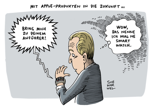 Cartoon: Apple Watch Verkaufsstart (medium) by Schwarwel tagged apple,watch,verkaufsstart,deutschland,karikatur,schwarwel,apple,watch,verkaufsstart,deutschland,karikatur,schwarwel