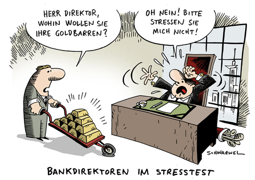 Cartoon: Bankdirektoren im Stresstest (medium) by Schwarwel tagged bank,stresstest,test,börse,geld,finanzen,direktor,aktien,anleger,kurs,markt,konjunktur,bilanz,bankrnstresstest,karikatur,schwarwel