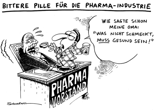 Cartoon: Bittere Pille (medium) by Schwarwel tagged pharma,industrie,pille,karikatur,schwarwel,gesundkeit,krankheit