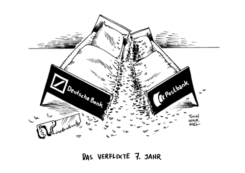 Cartoon: Deutsche Bank Postbank (medium) by Schwarwel tagged deutsche,bank,postbank,abspaltung,karikatur,schwarwel,deutsche,bank,postbank,abspaltung,karikatur,schwarwel