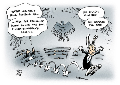 Cartoon: Eklat Bundestag BER (medium) by Schwarwel tagged eklat,bundestag,wowereit,platzeck,ramsauer,ber,sitzung,flughafen,karikatur,schwarwel