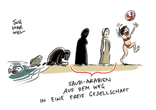 Cartoon: Ende Schleierzwang (medium) by Schwarwel tagged frau,frauen,gleichheit,gleichstellung,saudiarabien,ende,schleierzwang,schleier,burka,burkini,freiheit,frauenbewegung,muslima,muslime,männer,zwang,religion,verschleierung,religiös,kopftuch,kronprinz,mohammad,bin,salman,schwarze,abaya,verhüllung,religionspolizisten,religionspolizei,gesichtsverschleiert,reform,reformen,wüstenreich,geselslchaft,politik,außenpolitik,gesellschaftswandel,islam,koran,prinz,mann,unterdrückung,cartoon,karikatur,schwarwel,frau,frauen,gleichheit,gleichstellung,saudiarabien,ende,schleierzwang,schleier,burka,burkini,freiheit,frauenbewegung,muslima,muslime,männer,zwang,religion,verschleierung,religiös,kopftuch,kronprinz,mohammad,bin,salman,schwarze,abaya,verhüllung,religionspolizisten,religionspolizei,gesichtsverschleiert,reform,reformen,wüstenreich,geselslchaft,politik,außenpolitik,gesellschaftswandel,islam,koran,prinz,mann,unterdrückung,cartoon,karikatur,schwarwel