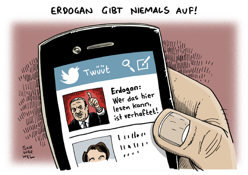 Cartoon: Erdogan Twitter Sperrung (medium) by Schwarwel tagged erdogan,twitter,sperrung,social,media,soziales,netzwerk,internet,türkei,verbot,verhaftung,recht,gesetz,terror,gewalt,verfassungsgericht,karikatur,schwarwel,erdogan,twitter,sperrung,social,media,soziales,netzwerk,internet,türkei,verbot,verhaftung,recht,gesetz,terror,gewalt,verfassungsgericht,karikatur,schwarwel