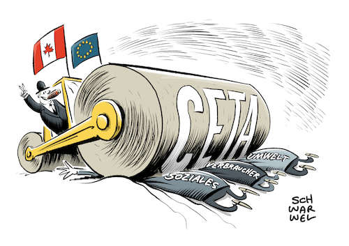 Cartoon: EU stimmt CETA zu (medium) by Schwarwel tagged ceta,freihandelsabkommen,kanada,eu,europäische,union,parlament,karikatur,schwarwel,ceta,freihandelsabkommen,kanada,eu,europäische,union,parlament,karikatur,schwarwel