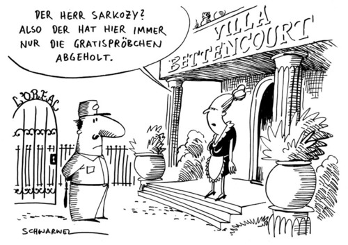 Cartoon: L Oreal und Sarkozy-Spenden (medium) by Schwarwel tagged oreal,sarkozy,spenden,karikatur,schwarwel