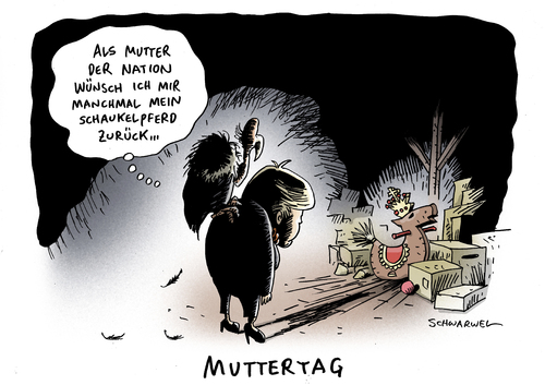 Cartoon: Merkel Muttertag (medium) by Schwarwel tagged merkel,angie,angela,muttertag,nation,deutschland,schaukelpferd,politik,wirschaft,geld,macht,finanzen,karikatur,schwarwel,merkel,muttertag,deutschland,schaukelpferd