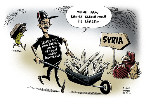 Cartoon: Obama Hilfe Syrien Rebellen (medium) by Schwarwel tagged obama,militär,militärische,unterstützung,syrien,rebell,karikatur,schwarwel,obama,militär,militärische,unterstützung,syrien,rebell,karikatur,schwarwel