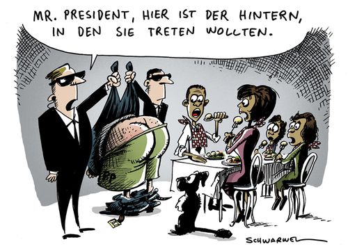 Cartoon: Obama sucht BP Verantwortliche (medium) by Schwarwel tagged schwarwel,karikatur,katastrofe,umwelt,mexiko,von,golf,ölkrise,verantwortliche,bp,obama,barack