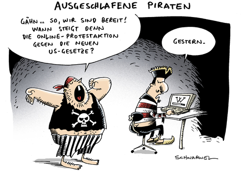 Cartoon: Piratenpartei SOPA PIPA (medium) by Schwarwel tagged piratenpartei,partei,deutschland,online,protest,us,usa,gesetz,sopa,pipa,karikatur,schwarwel,wikipedia,piratenpartei,partei,deutschland,online,protest,usa,gesetz,sopa,pipa,wikipedia,internet,piraten,raubkopie,piraterie,web,webstreik