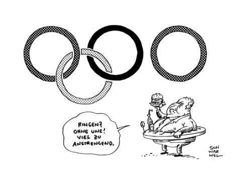 Cartoon: Ringen Olympia (medium) by Schwarwel tagged ringen,olympia,karikatur,schwarwel,olympische,disziplin,sport,ringen,olympia,karikatur,schwarwel,olympische,disziplin,sport