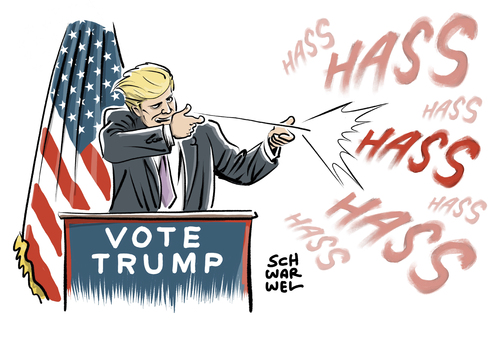 Cartoon: Trump provoziert bei US Wahl (medium) by Schwarwel tagged donald,trump,hass,hetze,provokation,us,usa,amerika,wahl,gewalt,gewaltfantasien,terror,clinton,auswärtiges,amt,steinmeier,warnung,präsident,president,karikatur,schwarwel,donald,trump,hass,hetze,provokation,us,usa,amerika,wahl,gewalt,gewaltfantasien,terror,clinton,auswärtiges,amt,steinmeier,warnung,präsident,president,karikatur,schwarwel