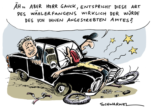 Cartoon: Unfall Gauck-Wagen Radfahrer (medium) by Schwarwel tagged unfall,joachim,gauck,radfahrer,karikatur,schwarwel
