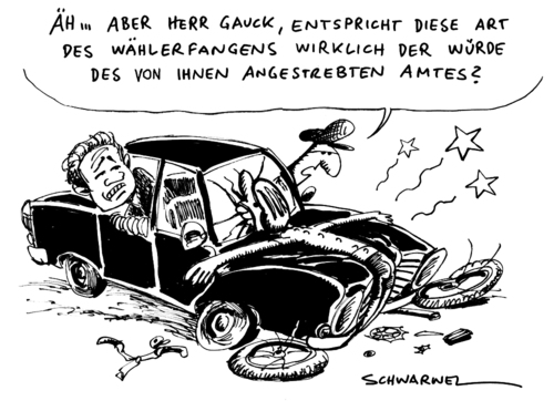 Cartoon: Unfall Gauck-Wagen Radfahrer (medium) by Schwarwel tagged unfall,joachim,gauck,radfahrer,karikatur,schwarwel