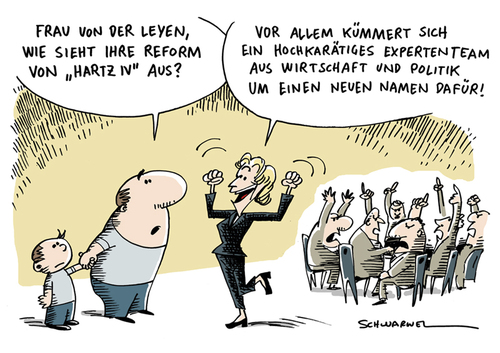 Cartoon: von der Leyen Hartz-IV-Reform (medium) by Schwarwel tagged von,der,leyen,hartz,iv,reform,plan,minister,arbeitsministerin,karikatur,schwarwel