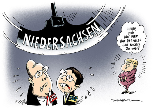 Cartoon: Wahl Niedersachsen SPD FDP (medium) by Schwarwel tagged wahl,niedersachsen,spd,fdp,schicksalswahl,angela,merkel,politik,partei,deutschland,karikatur,schwarwel