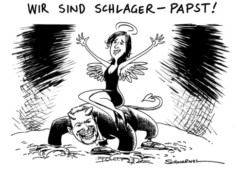 Cartoon: Wir sind Schlager Pabst (medium) by Schwarwel tagged schlager,pabst,lena,meyer,landrut,eurovision,song,contest,stefan,raab,sieg,oslo,karikatur,schwarwel