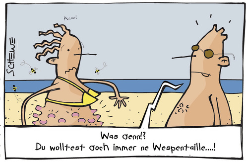 Cartoon: Wespen (medium) by Josef Schewe tagged sommer,wespen,summer,sun,beach,strand,figur,taille,meer,sonne,baden
