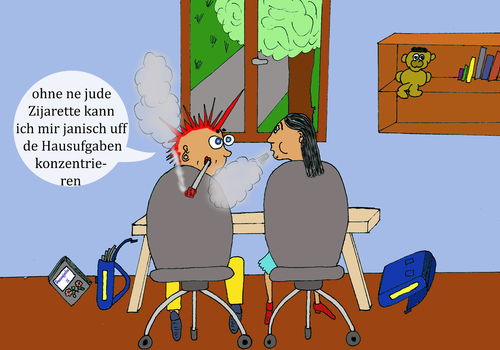 Cartoon: Hausaufgaben (medium) by Peter Losch tagged kinder,rauchen,gesundheit,sucht,zigaretten
