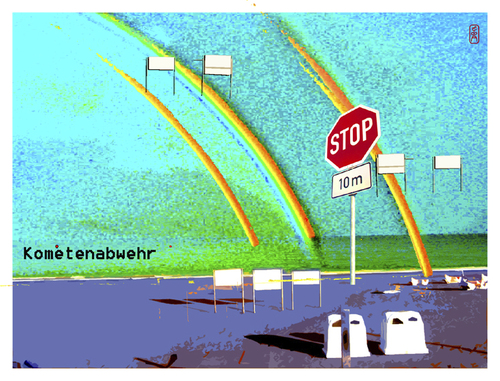 Cartoon: Kometenabwehr (medium) by edda von sinnen tagged komet,walter,andi,zenf,zensenf,zenundsenf,defence,comets,stop,edda,von,sinnen