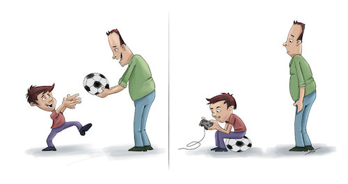 Cartoon: New football generation (medium) by tinotoons tagged football,father,son,ball,gameplay