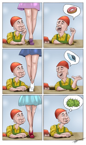 Cartoon: Under the skirt (medium) by tinotoons tagged skirt,worker,gender,cone,shell,balls